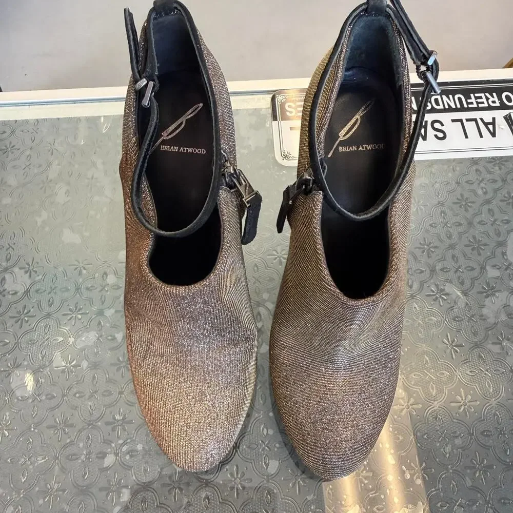 Brian Atwood Silver Glitter Ankle Booties Size 6.5 Y2K